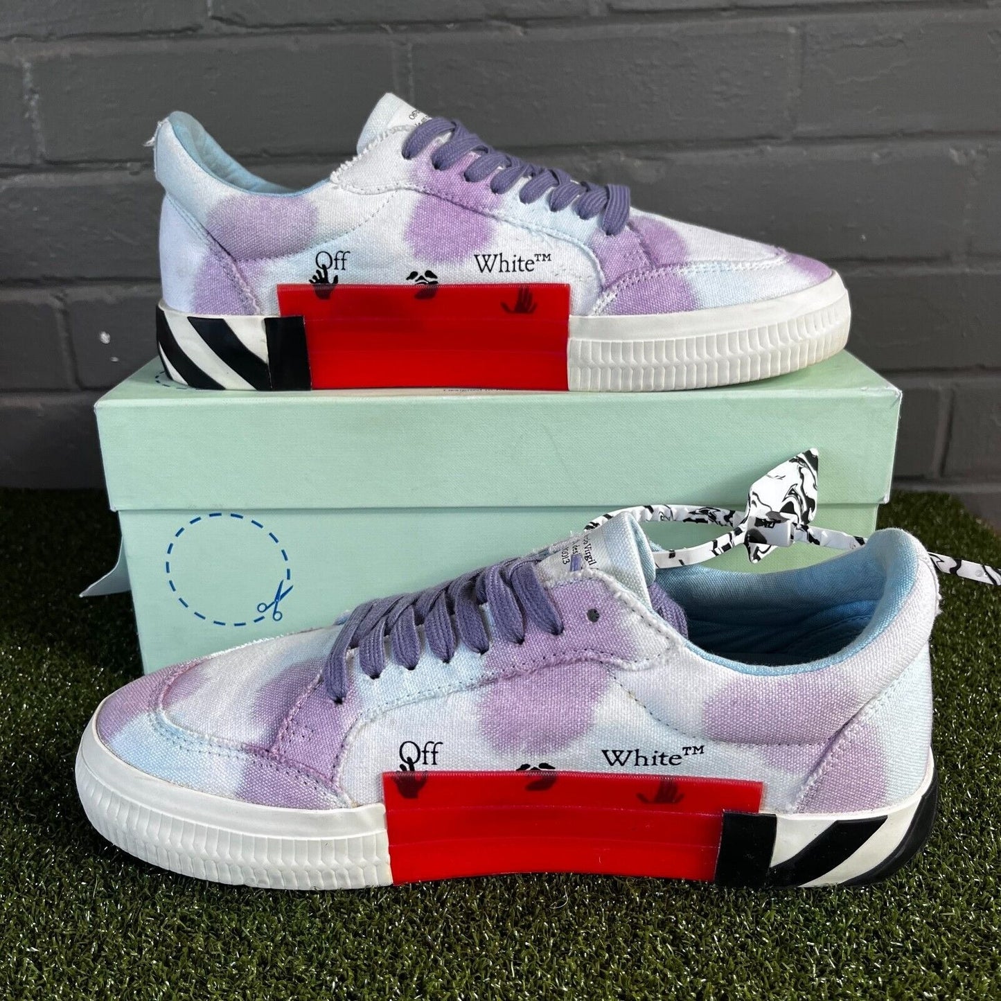 Size 8 - Off-White Tie-Dye Low Vulcanized White Lilac Sneakers