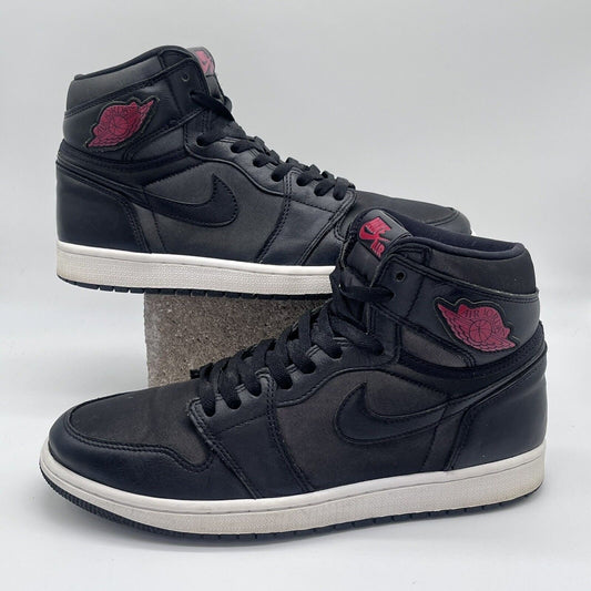 Size 10 - Jordan 1 Retro High Black Satin Red 555088-060 Mens Sneakers