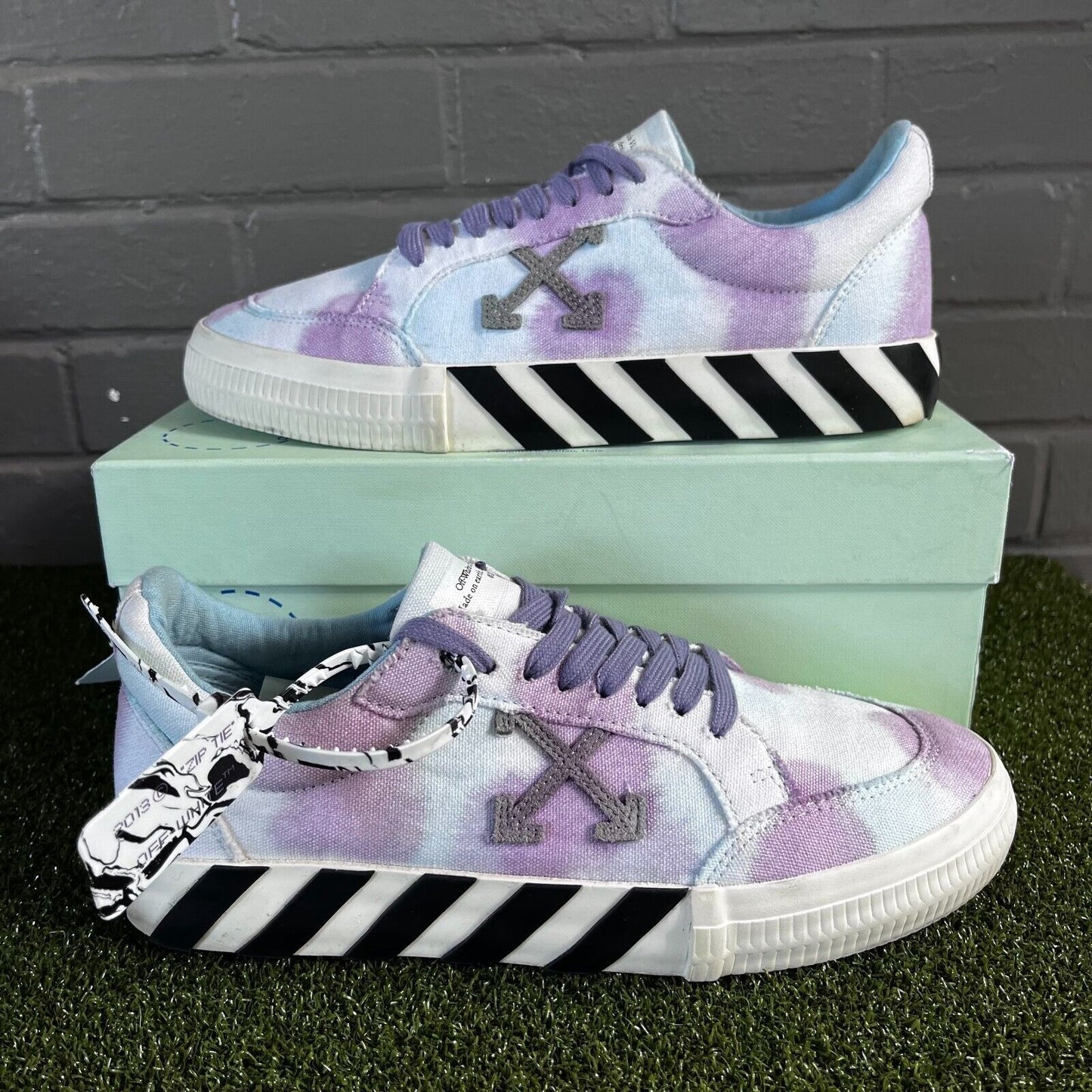 Size 8 - Off-White Tie-Dye Low Vulcanized White Lilac Sneakers