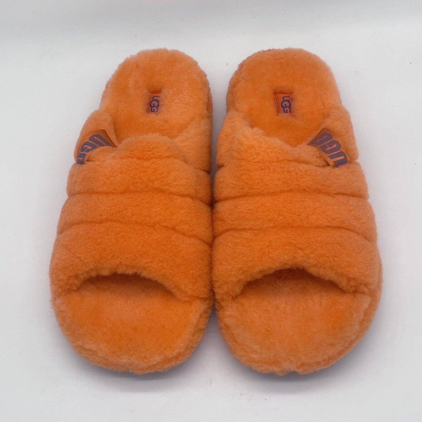 Size 12 - UGG Men's Soft Fluff You Slide Orange Blue Slip on Casual Slipper Shoe